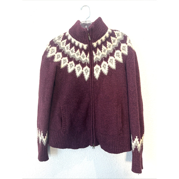 L.L.Bean Women’s Lambswool Sweater Jacket Medium M Burgundy Zip Cardigan - Picture 1 of 10